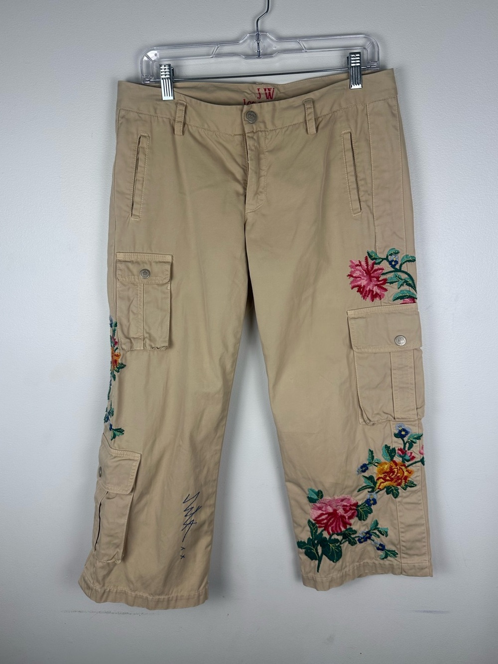 Johnny Was Cargo Pockets Wide Leg Crop Floral Emrboidered Pants Women’s Sz M